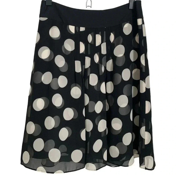 Ann Taylor Silk Skirt Size 4 Black and White Skirt with Polka Dots - Picture 1 of 5